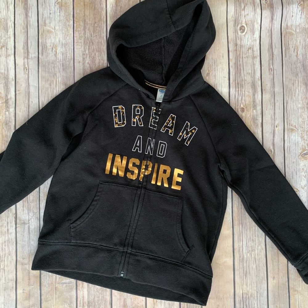 “dream and inspire” black zip up hoodie